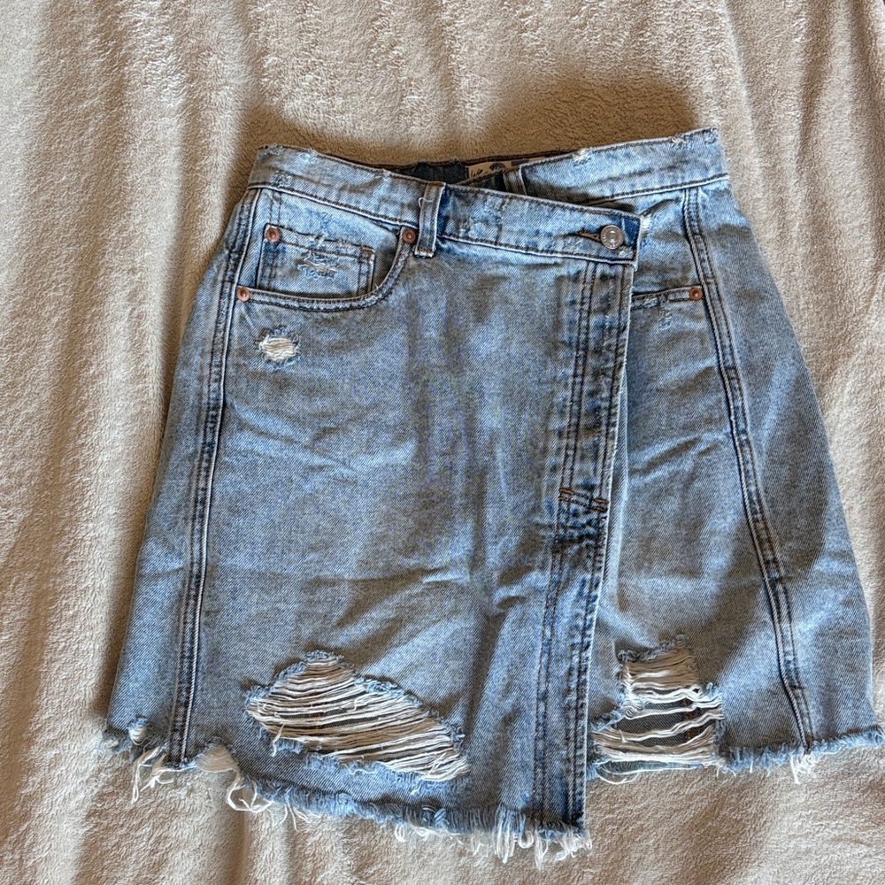 We The Free Blue Denim Mini Skirt